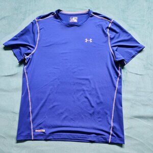 Under Armour Shirt Mens Blue HeatGear Fitted Short Sleeve Gym Sport XXL, 2XL